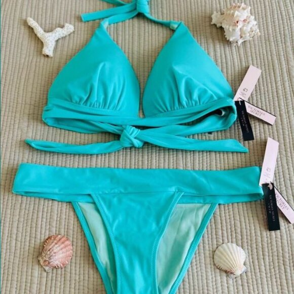 NWT Victoria’s Secret Seafoam Halter Bikini Top (L) & Hipster Bikini Bottom (M) - Picture 1 of 5